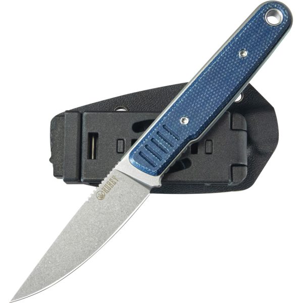 Kubey JL Fixed Blade Knife 3.13" 14C28N Blue Micarta w/ Sheath