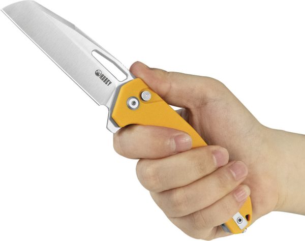 Kubey 10-8 Button Lock Folding Knife Yellow G10 3.13 Blade
