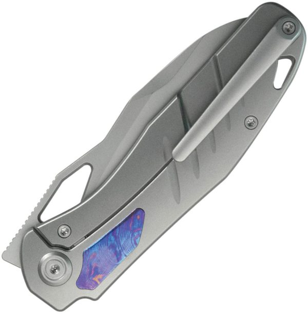 KB Knives Sudden Framelock Folding Knife CPM-20CV Gray Titanium Timascus