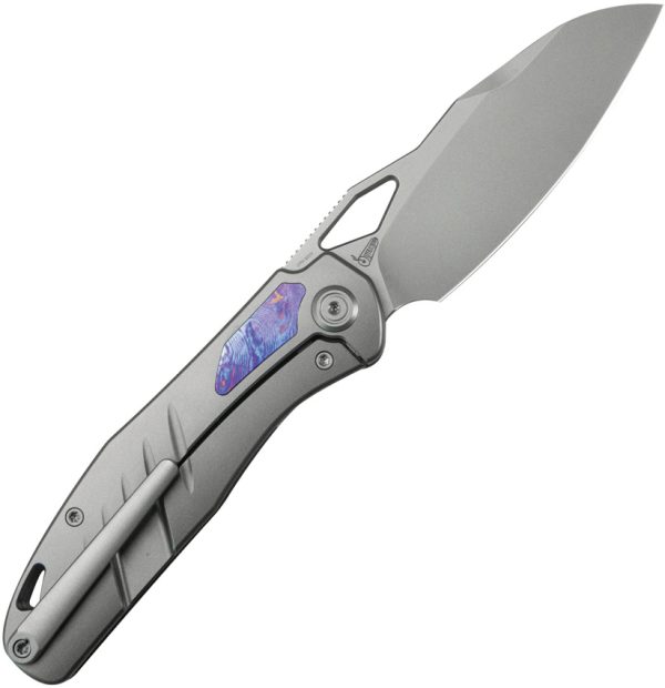 KB Knives Sudden Framelock Folding Knife CPM-20CV Gray Titanium Timascus