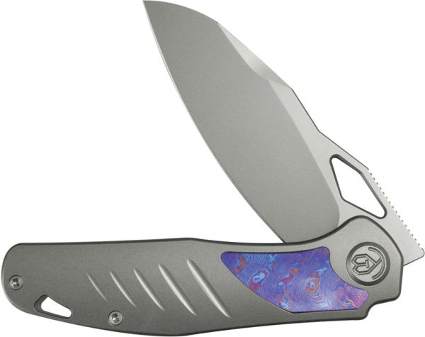 KB Knives Sudden Framelock Folding Knife CPM-20CV Gray Titanium Timascus