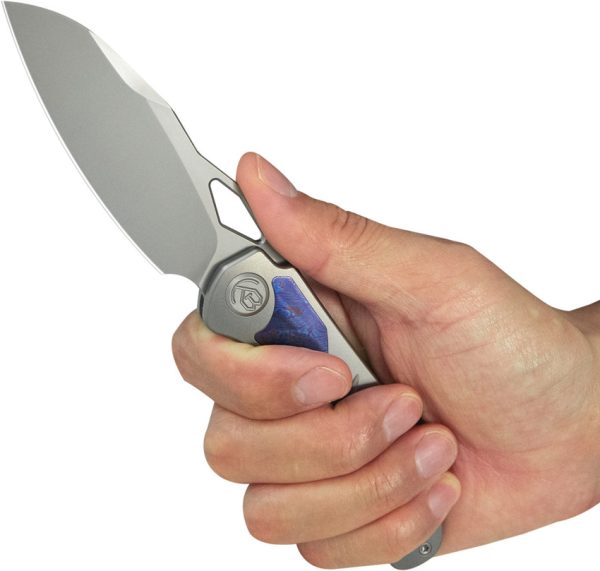 KB Knives Sudden Framelock Folding Knife CPM-20CV Gray Titanium Timascus