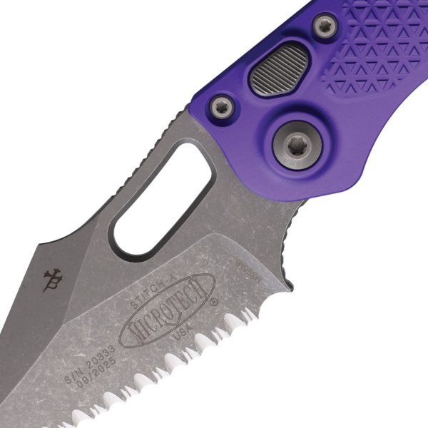 Microtech Stitch S/E Button Lock Folding Knife Purple 3.75"