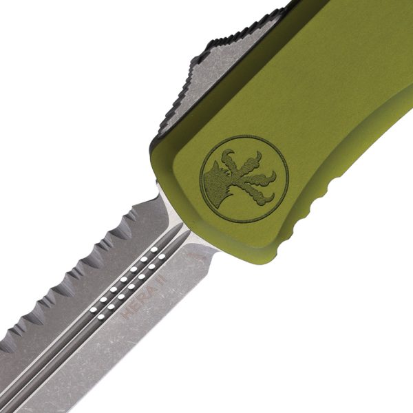 Microtech Hera II D/E OTF Auto Folding Knife 4" M390MK Serrated OD Green
