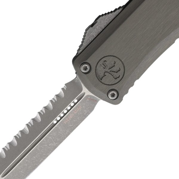 Microtech Hera II Mini D/E OTF Auto Folding Knife 3" M390MK Serrated Gray