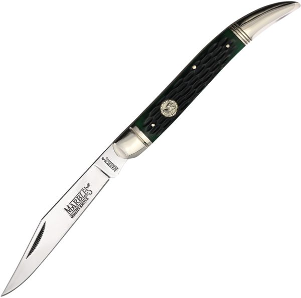 MR629_add_01 Marbles Large Toothpick Green Bone Folding Knife 5"