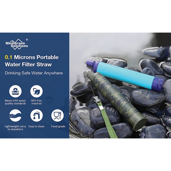 Membrane Solutions Water Filter Straw Blue with Cord Lanyard