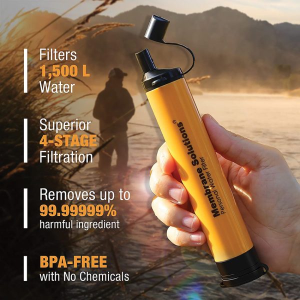 Membrane Solutions Water Filter Straw with Case, 1500L, Orange