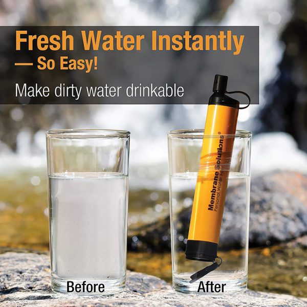 Membrane Solutions Water Filter Straw Orange with Lanyard