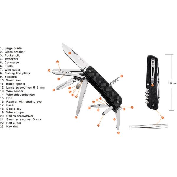 RUIKE LD51 Multifunctional Folding Knife Black G10 4.5"