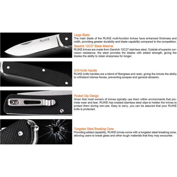 RUIKE LD51 Multifunctional Folding Knife Black G10 4.5"