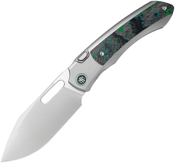 Remette Orca Button Framelock Folding Knife 3.38in M390 Gray Ti/CF