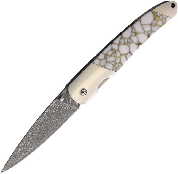 Damascus Linerlock White/Gold