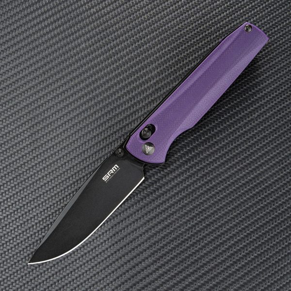 SRM Knives 258L Ambi Lock Folding Knife 3.5" D2 Purple G10