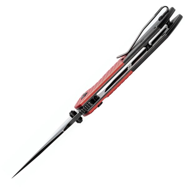 Tenable Knives Fenrir Folding Knife 3.5" BlackWash Blade, Button Lock, Red/Black Handle