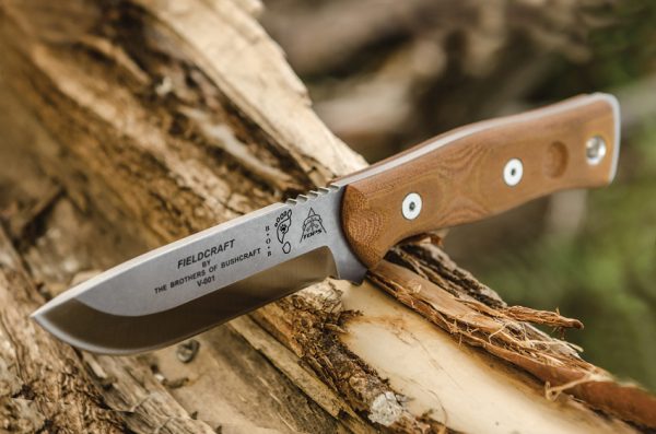 TOPS Fieldcraft BOB Hunter Fixed Blade Knife, 4.75" 1095HC Blade, Tan Micarta