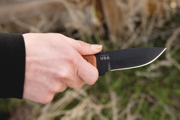 TOPS Overlander 2 Fixed Blade Knife 4" 1095 Black Coated Blade Tan Micarta w/ Sheath