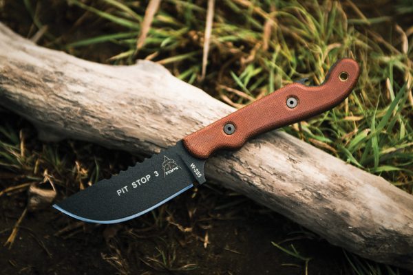 TOPS Pit Stop 3 Fixed Blade Knife 3" 1095 Steel Tan Canvas w/ Sheath