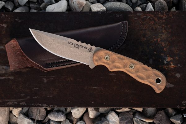 TOPS Tex Creek 69 Fixed Blade Knife 4" Drop Point 1095 Steel Tan