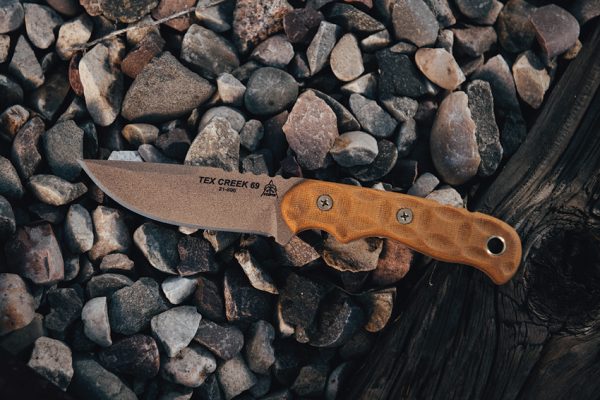 TOPS Tex Creek 69 Fixed Blade Knife 4" Drop Point 1095 Steel Tan