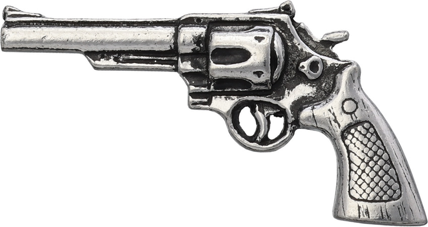 TS Brown Modern Revolver Pin Pewter 1.25" Overall