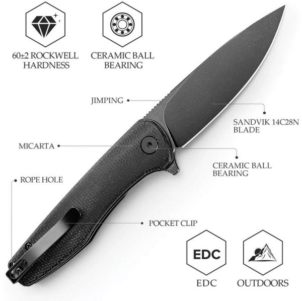 TRIVISA Hummingbird Folding Knife 3" Black Micarta Linerlock