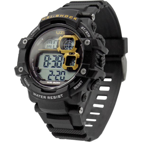 UZI Shock Digital Watch Black and Orange 54mm with Gift Tin