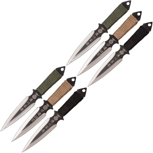 Uzi Throwing Knife Set 4" Double Edge Stainless 6-Pack w/ Sheath
