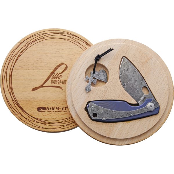 Viper Lille Framelock Folding Knife 2.5" Damascus Blue Titanium
