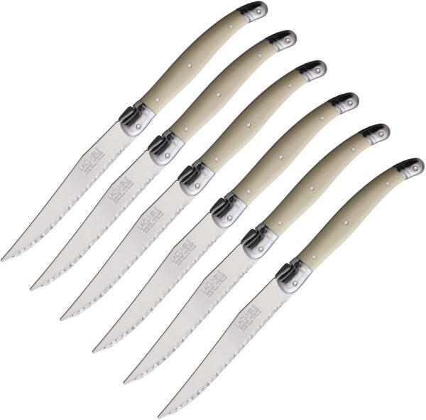 Andre Verdier Laguiole Steak Knife Set White 4.5" Serrated w/ Block