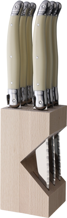Andre Verdier Laguiole Steak Knife Set White 4.5" Serrated w/ Block