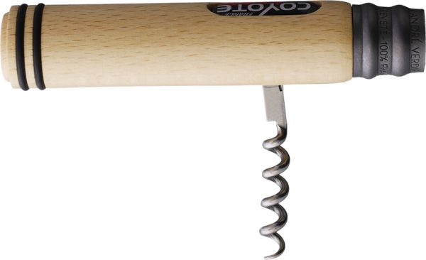 Andre Verdier Coyote Folding Knife 3.25" Satin Stainless Blade Beech Wood with Corkscrew