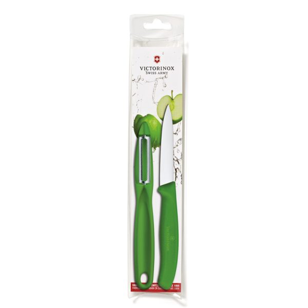 Victorinox Pairing Knife & Peeler Combo, 3.25" Blade, Green Handle, Pillow Pack