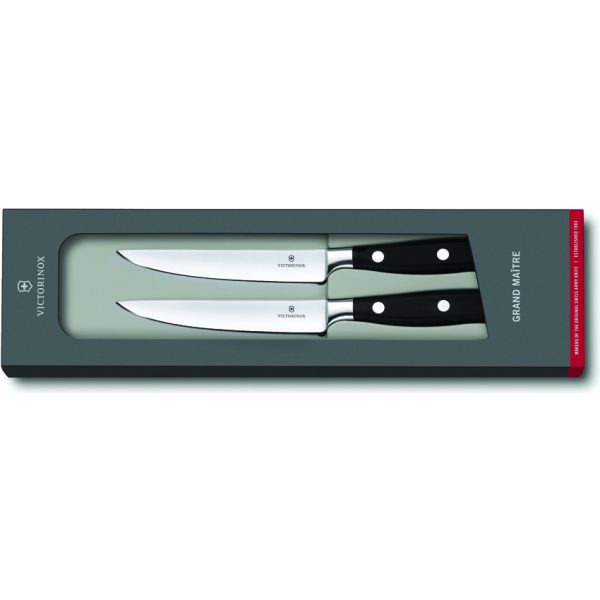 Victorinox 2pc Steak Knife Set 4.75" Satin Blade Black Handle