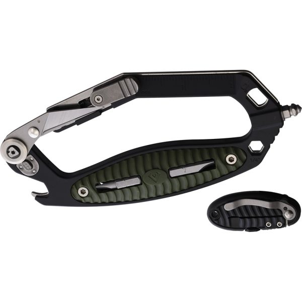 V NIVES C.R.A.B. Multi-Tool Black Green FRN Handle w/ Sheath
