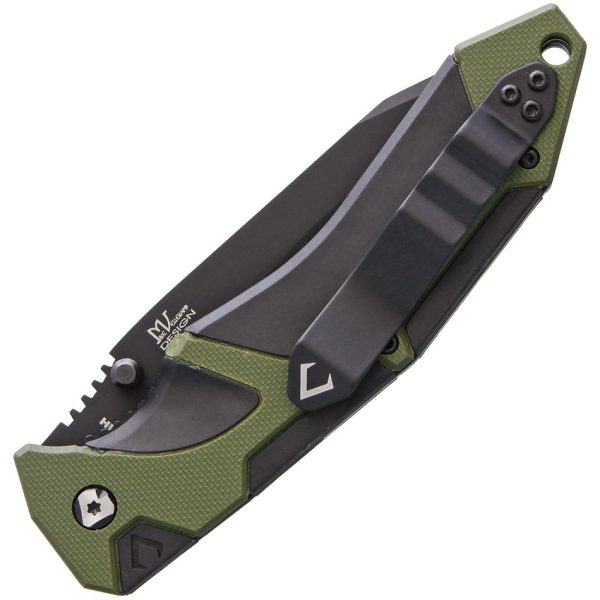 VNI30176_add_01 V NIVES Fractal Linerlock Folding Knife 3.63" D2 Green G10