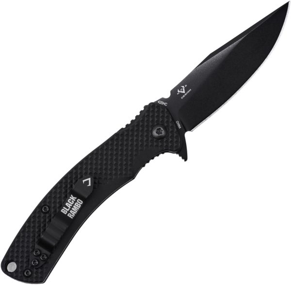 V NIVES Black Rambo Shorty Linerlock Folding Knife 2.9in