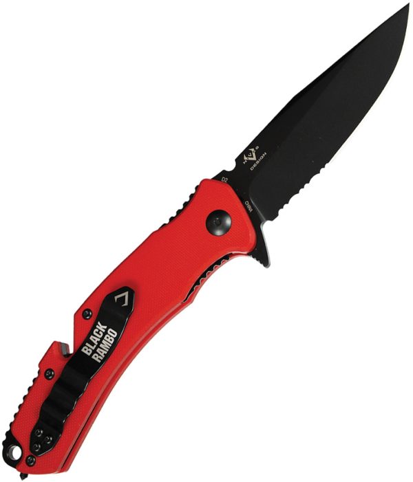 V NIVES Black Rambo Shorty Pro Folding Knife 2.9" D2 Red G10
