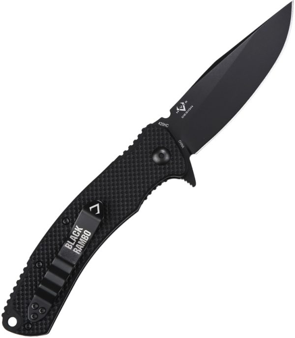 V NIVES Black Rambo Utility Folding Knife Linerlock 3.75" Blade