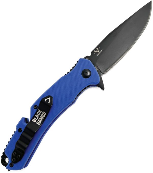 V NIVES Black Rambo Utility Pro Folding Knife 3.75" D2 Blue G10