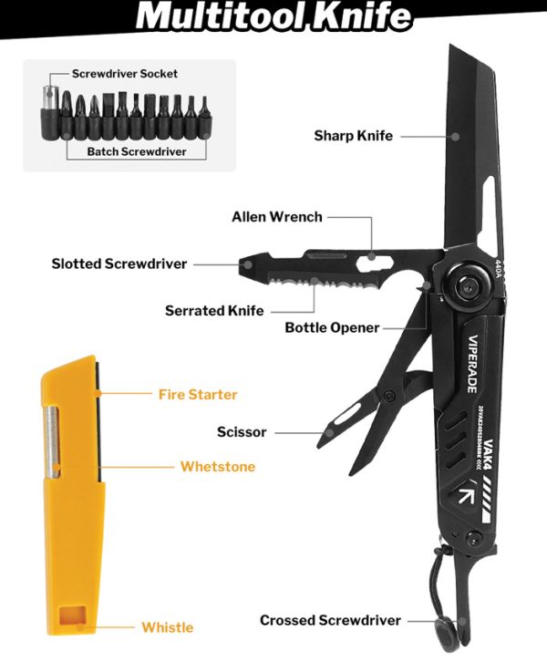 Viperade VAK4 Multi-Tool Folding Knife 4" Black with Pouch