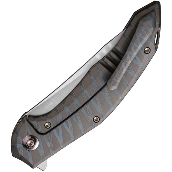 We Knife Co Ltd Merata Framelock Tiger Ti Folding Knife 3.75" CPM-20CV