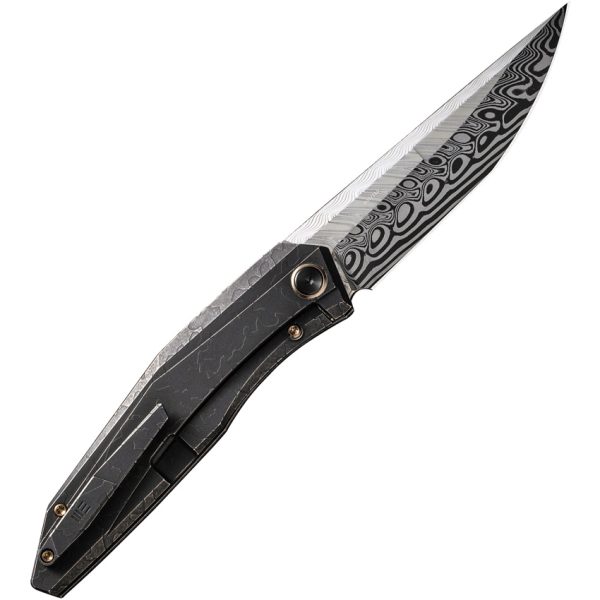 We Knife Co Ltd Cybernetic Framelock 4" Damascus Blade Black Titanium Folding Knife