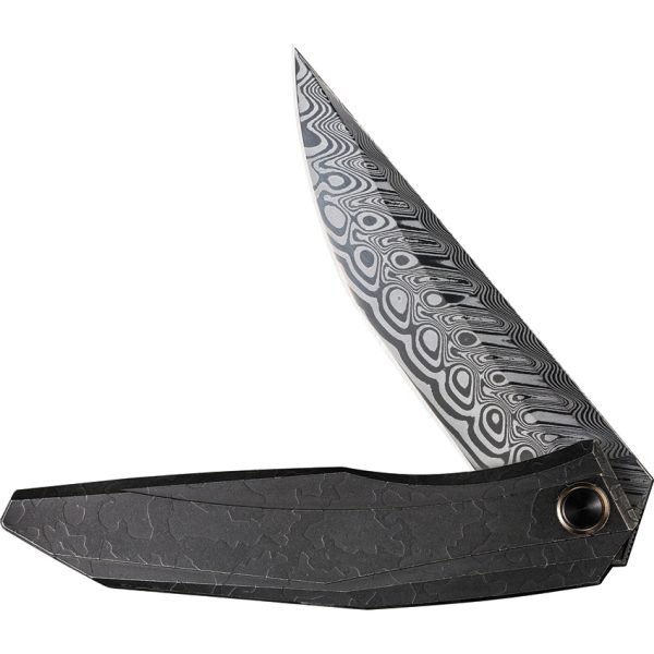 We Knife Co Ltd Cybernetic Framelock 4" Damascus Blade Black Titanium Folding Knife