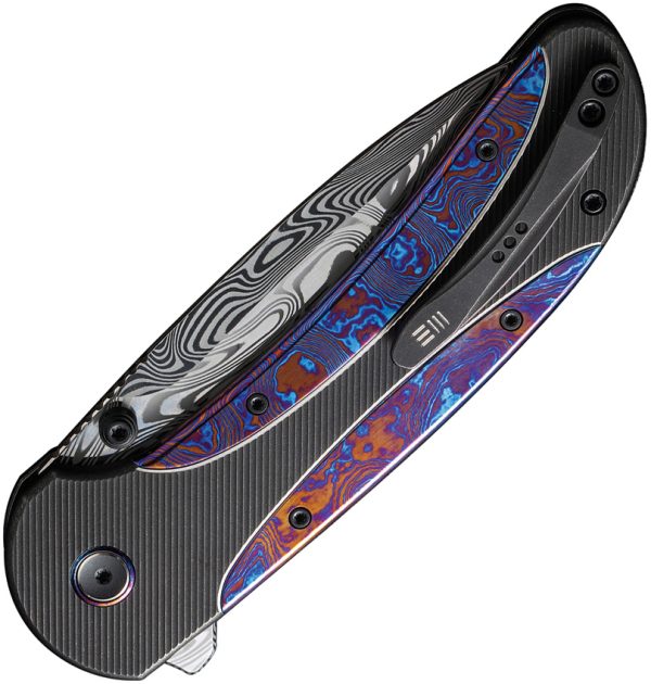 We Knife Co Ltd Zizzit Button Lock Folding Knife Damascus Steel Black Titanium