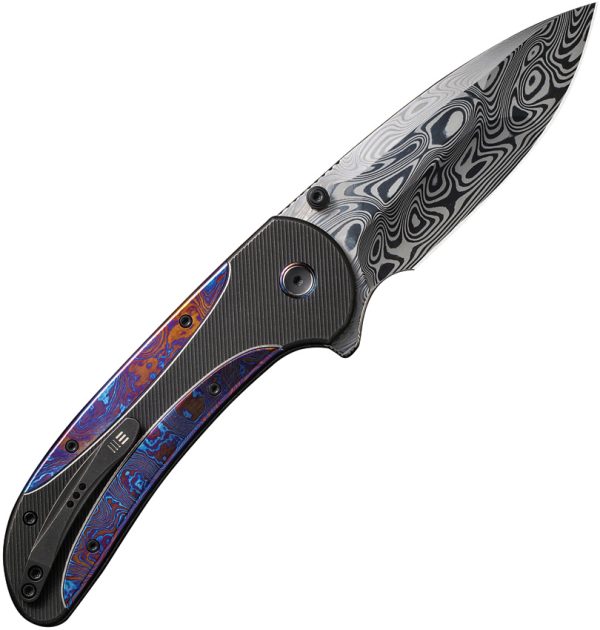 We Knife Co Ltd Zizzit Button Lock Folding Knife Damascus Steel Black Titanium