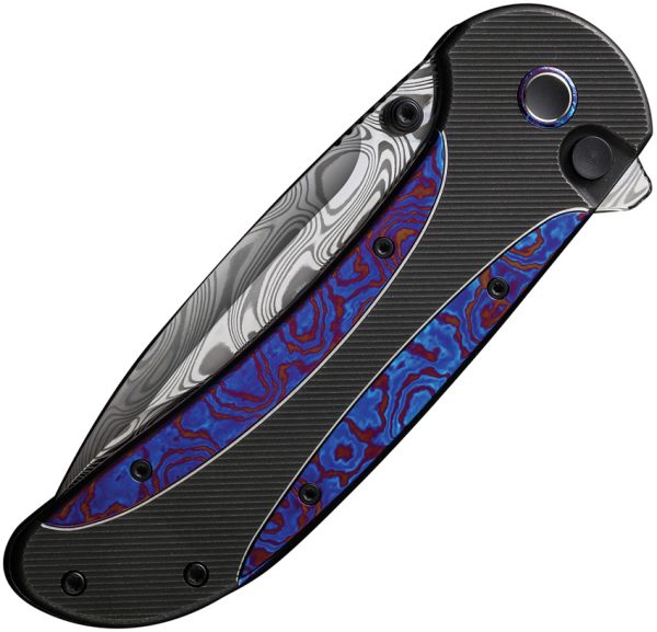 We Knife Co Ltd Zizzit Button Lock Folding Knife Damascus Steel Black Titanium