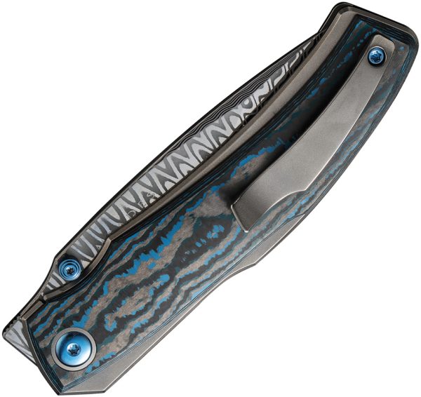 We Knife Co Ltd Swordfin Linerlock Folding Knife Damascus Tanto Gray Titanium