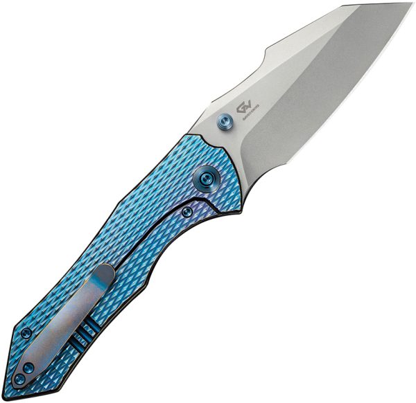We Knife Co Ltd High-Fin XL Framelock Folding Knife Blue Titanium 3.5" CPM-20CV