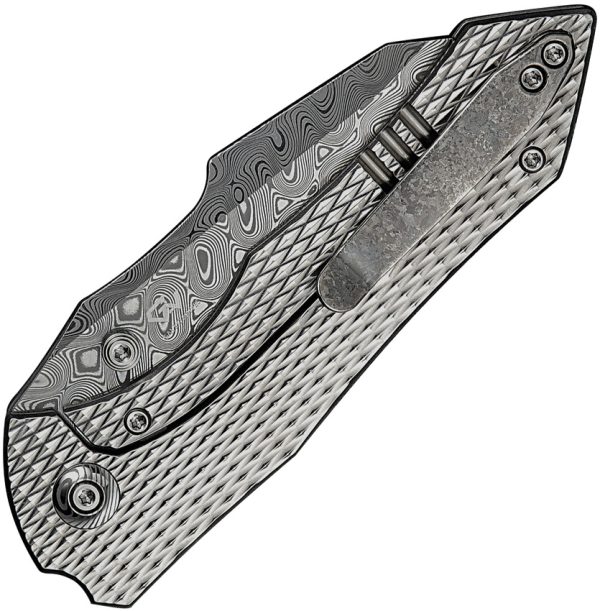We Knife Co Ltd High-Fin XL Framelock Folding Knife 3.5" Damasteel Gray Titanium